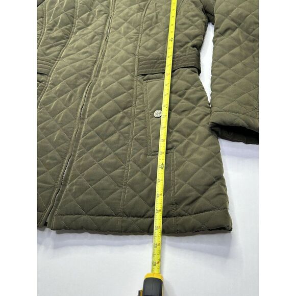 Laundry Shelli Segal Quilted Coat Women’s Medium Detachable Hood Green + Stain** - Picture 10 of 16